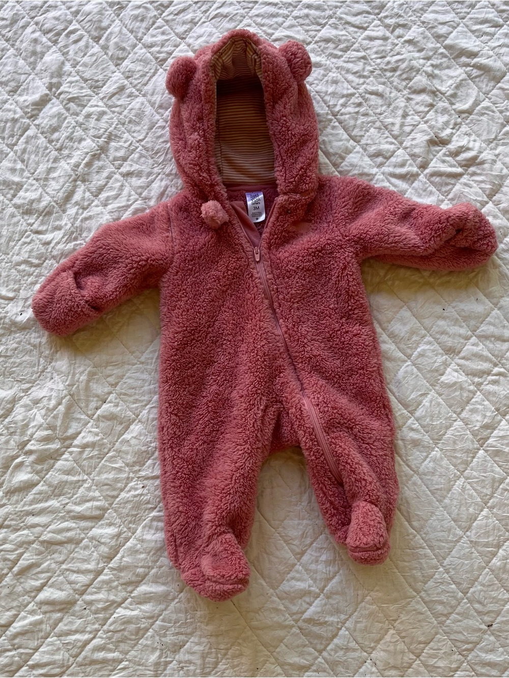 Carter's Dusty Rose Plush Teddy Hooded Baby One-Piece